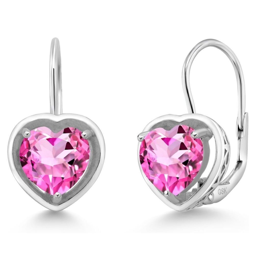 925 Sterling Silver and 2.60 Cttw 7MM Pink Mystic Topaz Heart Leverback Earrings